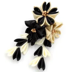 七五三 髪飾り 三歳 七歳 日本髪 花 ちりめん 黒 ブラック 白 ゴールド つまみ細工 藤下がり 小さい ピン ぱっちんピン クリッ No.9-5225