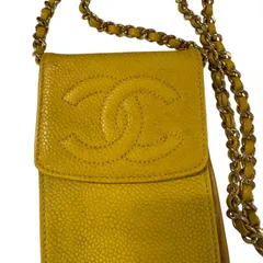 シャネル　キャビアスキン　イエロー　チェーン　ショルダーバッグ　マトラッセ
