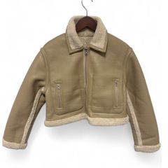 Nora Lily elle ノラリリー エル ボア フェイクレザー ショート リバーシブル ブルゾン ベージュ ショート丈 ムートンコート レディース F（ワンサイズ）USED 古着 美品
