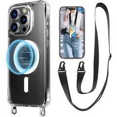 【特価商品】UnnFiko For iPhone 14 Pro Max ケース MagSafe対応 クリア マグネット式スマホケース ネックストラップ 長さ調整可能 取り外し可能 紛失防止 レンズ保護 ネックショルダー 肩掛け 斜めかけ アイフォン 14 