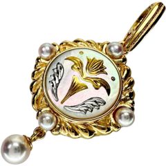 ピクウェ/象嵌 シェル アコヤ真珠2.3~4mm ペンダントトップ K18ゴールド 18金  4.2g レディース 【中古】【真子質店】【NN】