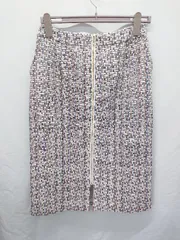 ◇ ⊇ NOLLEY'S ノーリーズ ツイード ジップアップ 膝下丈 タイト スカート サイズ38 オフホワイト系 マルチ レディース E  【1507100003904】