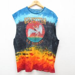 XL/古着 ノースリーブ ロック バンド Tシャツ メンズ レッドツェッペリン 大きいサイズ コットン クルーネック 黒他 ブラック タイダイ spe