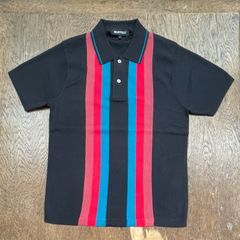 never trust マルチストライプ・ニットポロシャツ　BLACK/BLUE　　モッズ　レトロ　昭和　パンクロック　THE CLASH　ポール・シムノン　Paul Simonon