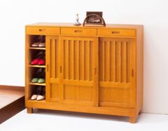 天然木和風引き戸シューズボックス