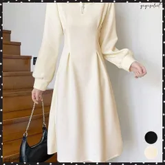 ハーフジップワンピース長袖ウエストタック レディース 襟付きワンピース 体型カバー Aラインワンピ きれいめカジュアル 無地オシャレ 大人上品フレアワンピース春秋 着やせハイウエスト エレガント 韓国風 ミディ丈 Vネック