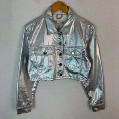 ZARA ザラ メタリックデニムジャケット クロップド丈 Gジャン シルバー Sサイズ レディース 古着 モード