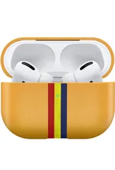 【AKK1】 AirPods Pro ケースカバー エアーポッズプロ ケース 前面LEDランプが見える 本革 牛革 全面保護 ワイヤレス充電対応 対応 Airpods Pro ケース カバー イエロー