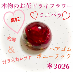 本物のお花 ドライフラワー ミニバラ ヘアゴム ポニーフック 赤 レジン