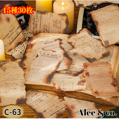 C-63★チケット　ダメージ加工　燃え跡　バーントフラグメント　Burnt Fragment collage　design paper 紙もの　メモ　デザインペーパー　安い　通販　　メモ　便箋　コラージュ素材　おすすめ　英字　海外　アンティーク　15種30枚