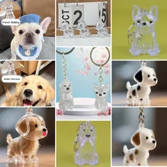 犬毛 メモリアル カプセル キーホルダー ペット 毛 保存 回転式 ペンダント 犬 7種 アクリル チェーン 記念品 海外製　うちの子　けだまだま