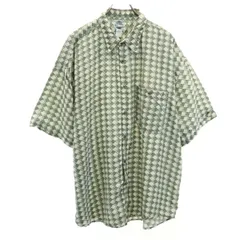 SILKUOMO 90s シルク100％ オールド 総柄 半袖 シャツ XL グリーン系 メンズ 古着 【240326】 メール便可