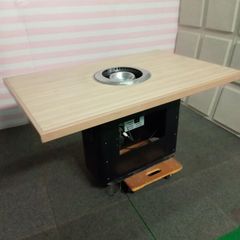 業務用都市ガス無煙ロースター焼肉用木製テーブル 網焼きグリル付き4人用 業務用都市ガス無煙ロースター焼肉用木製テーブル 網焼きグリル付き4人