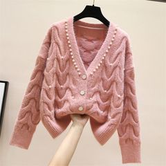 パールVネックニットカーディガン セーターレディース
