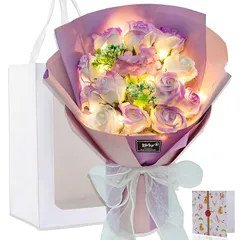 光る LED ライト 付き ソープフラワー 花束 バラ 造花誕生日 母の日 父の日 母のひプレゼント お祝い 女性 退職祝い 結婚祝い 花 発表会 フラワー ブーケ 石けん あすつく対応 0