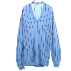 CHEMISE LACOSTE シュミーズラコステ 70s ヴィンテージ フランス製 ストライプ 長袖 Vネック セーター L ブルー系 ニット メンズ 古着