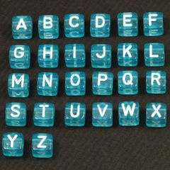 A～Z 各1個 計26個 ブルー白字 アルファベット プラビーズ６ｍｍキューブ