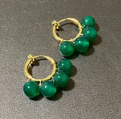 【イヤリング】グリーンオニキス フープ ゴールド K18メッキ アレルギー対応