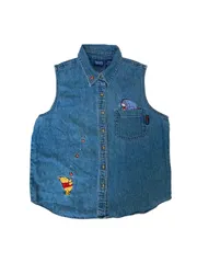 【Size150-160】vintage くまのプーさん デニムベスト ディズニー ヴィンテージ US古着 アメリカのサムネイル