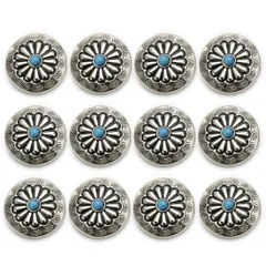 【迅速発送】コンチョ ボタン 12個セット ターコイズ 30mm メタルボタン