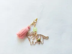 春 虎 2way ストラップ 四つ葉&ピンクフリンジタッセル&夜光ビーズ付き