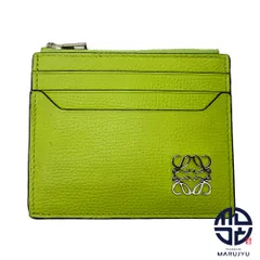 LOEWE ロエベ 黄緑 グリーン系 アナグラム スクエア ジップ カードホルダー コインケース 小銭入れ ブランド 小物 財布 サイフ