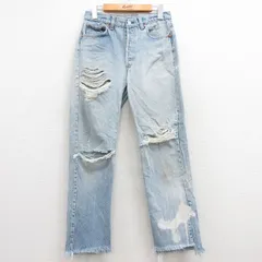 W29/古着 ジーンズ Levis リーバイス 501 メンズ 90s コットン 薄紺 ネイビー デニム ダメージ加工 spe 25jul17 中古 ボトムス ジーパン G