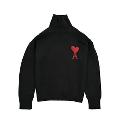 AMI PARIS アミパリス / ニットセーター タートルネック ミドルゲージ 長袖 秋冬 ヴァージンウール 100% ワンポイント ロゴ ブラック  426526