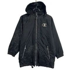 Champion 中綿ジャケット キッズ 150～ ブラック チャンピオン ジップアップ ビッグロゴ フード アウター 古着卸 アメリカ仕入 a701-7258