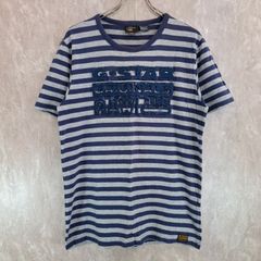 G-STAR RAW ジースター・ロゥ ロゴ アップリケ ボーダー 薄手  ブルー　青 グレー 灰色 L Tシャツ