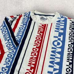 US古着 Tommy Hilfiger トミー ヒルフィガー ストライプ Tシャツ S ホワイト