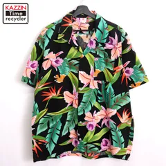 90s USA製 vintage ボタニカル柄 オープンカラー アロハシャツ メンズ 表記XLサイズ