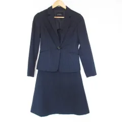 美品 GREEN LABEL RELAXING グリーンレーベルリラクシング ストライプ柄 ジャケット スカート スーツ セットアップ 36 38 ネイビー レディース 古着 中古 USED