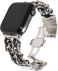 Royce&Roland Apple watch 編み込みバンド バタフライバックル おしゃれ アップルウォッチ 時計 ステンレス 本革/シルバー メンズ レディース ギフト(シルバー/ブラック,  44mm 45mm 46mm 49mm)