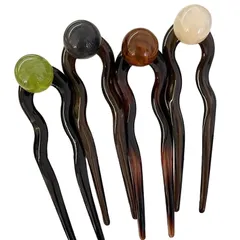 『数量限定』 プラスチック製 簪 4個セット ヘアアクセサリー u字型 U字シェルコーム 玉飾り付き かんざし かんざし 髪飾り Aquafix 和服/まとめ髪/成人式/卒業式/結婚式/パーティー用（4色）