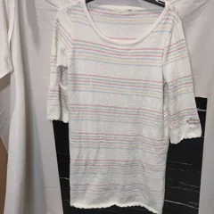 【美品】gelato pique パジャマ 部屋着 女子会 ワンピ―ス  羽織  フリー 冷房 クーラー ルームウェア カラフル ホワイト ボーダー ふわもこ  チュニック 七分丈