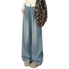 【新品】 [ＰＡＦＨＬ] ワイドパンツ デニム ジーンズ レディース 夏 涼しい ロングパンツ ズボン ゆったり 美脚 脚長 着痩せ (ブルー,M) 1