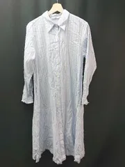 ◇ UNIQLO ユニクロ ストライプ柄 薄手 ボタン ロング丈 カジュアル オシャレ 長袖 ブラウス サイズL ブルー レディース E  【1310050044220】