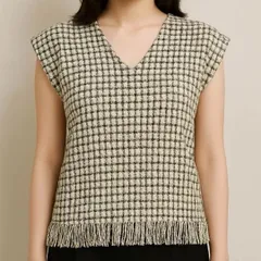 ⭐️新品未⭐️『千鳥格子柄トップス』カーキ【サイズ：М】