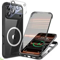 【両面強化ガラス・驚異的な耐衝撃性】HAUTRKBG iPhone 17 Pro Max 用 ケース クリア 全面保護 [MagSafe対応] [カメラフイルムを贈] 高タッチパネル感度 マグセーフ ワイヤレス充電対応 米軍MIL規格取得 耐衝撃 ア