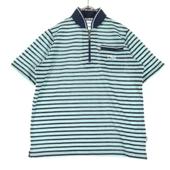 美品 FILA フィラ ボーダー柄 半袖 ジップアップ ポロシャツ 3L ブルー メンズ 古着