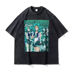 【90s复古】セーラームーン プリントTシャツ ヴィンテージ加工 メンズ ユニセックス ストリート系 高級水洗い加工 ブラック4
