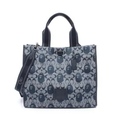 コーチ COACH トートバッグ COACH × A BATHING APE シグネチャー C4522 ブルー キャンバス レザー COACH×A BATHING APE 2wayトートバッグ メンズ Used A