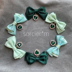 推し色 リボン ヘアクリップ ヘアピン 緑 グリーン ミント ギンガムチェック ハート パール 推し活 量産型 ロリィタ ロリータ ヘアピン 小さめ アイドル ヘアメ