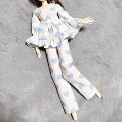[J4]パジャマ上下セット ハート柄  水色 白  服 27cmドール オビツ27 ジェニーちゃん