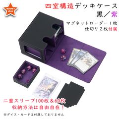【究極の収納】デッキケース トレカケース 外装：黒　内装：パープル マグネットローダー１枚と仕切り２枚付属　カードディスプレイウィンドウ　ダイス入れ　200枚収納　FaB Flesh and Blood CCデッキ収納　MTG 遊戯王 ポケカ デュエマ