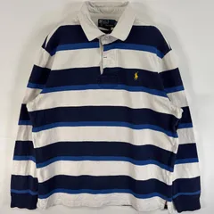 古着 90's/90年代 ポロバイラルフローレン Polo by Ralph Lauren 長袖 ラガーシャツ ワンポイント ロゴ 刺繍 ボーダー CUSTOM  FIT L  ブルー系 マルチカラー メンズ