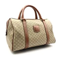 CELINE  セリーヌ　マカダム総柄　ミニボストンバッグ  ハンドバック　トリオンフ　ベージュ×ブラウン　ゴールド金具　底鋲　PVC×レザー レディース