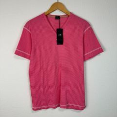 新品未使用 23区 半袖Tシャツ ニット Vネック ボーダー 総柄 シンプル ピンク 48サイズ レディース カジュアル