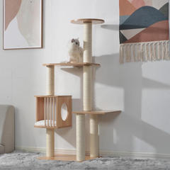 国内発送猫タワー、ファッショナブルな麻ロープ、スクラッチボール猫ベッド、ペット用品、猫タワー猫ハウス、猫スクラッチボード [ナチュラルカラー]